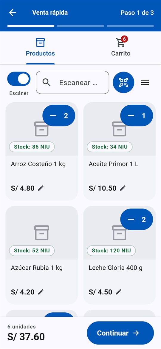 Vende en segundos: Toca los productos y listo. También escanea el código de barras.