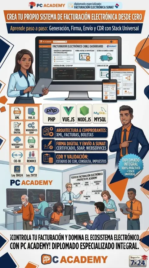PC Academy: Diplomado Facturación Electrónica SUNAT desde Cero — oferta PCEFACT PERU